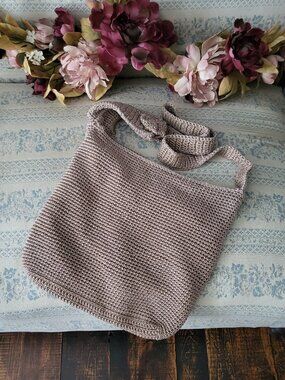 Vintage The Sak Crochet Crossbody Bag Old Taupe Rose Boho Y2K Purse